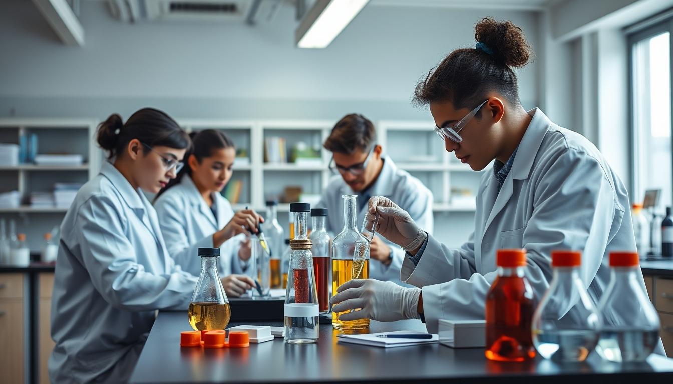 Students working in research laboratory